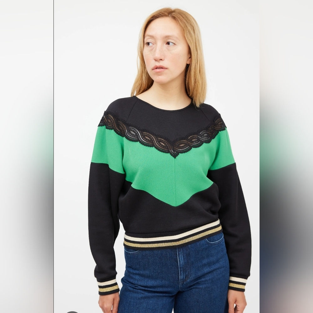 Stella McCartney  Black & Multicolor Lace Striped Top